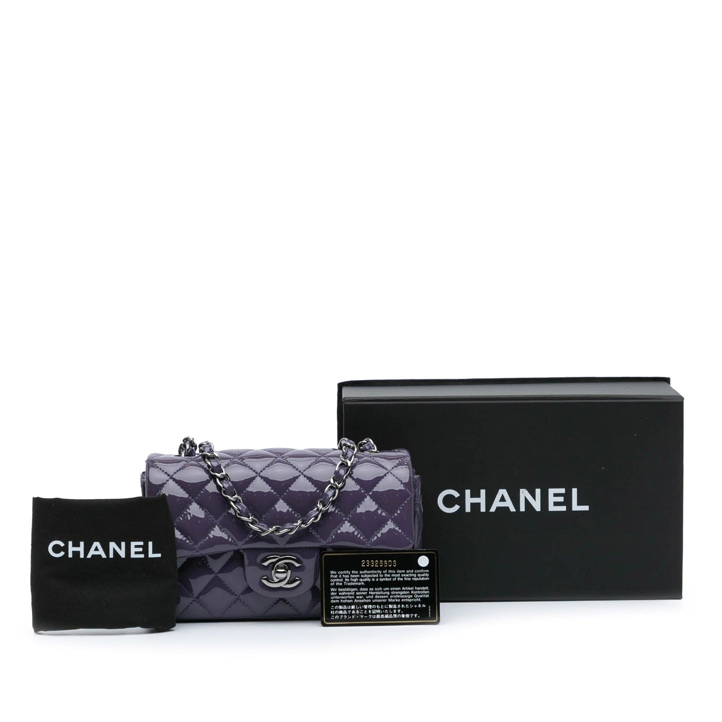 Purple Chanel Mini Rectangular Classic Patent Single Flap Crossbody Bag