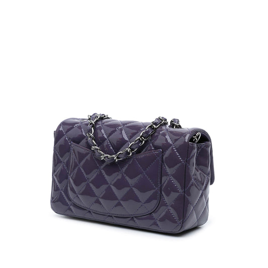 Purple Chanel Mini Rectangular Classic Patent Single Flap Crossbody Bag