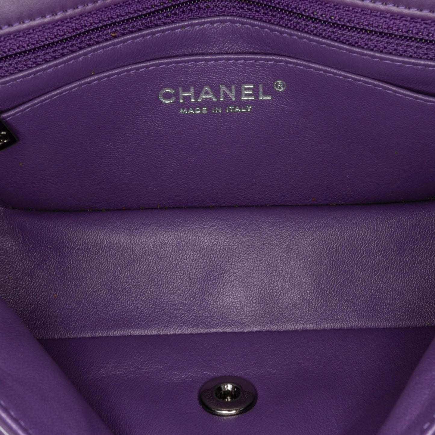 Purple Chanel Mini Rectangular Classic Patent Single Flap Crossbody Bag