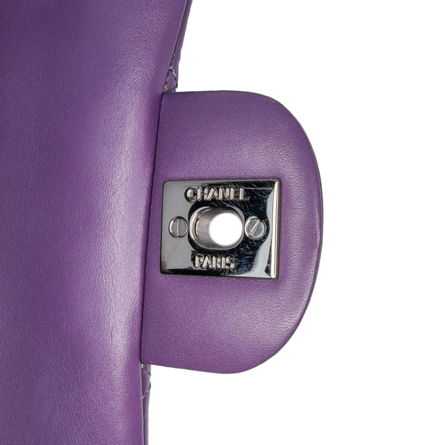 Purple Chanel Mini Rectangular Classic Patent Single Flap Crossbody Bag