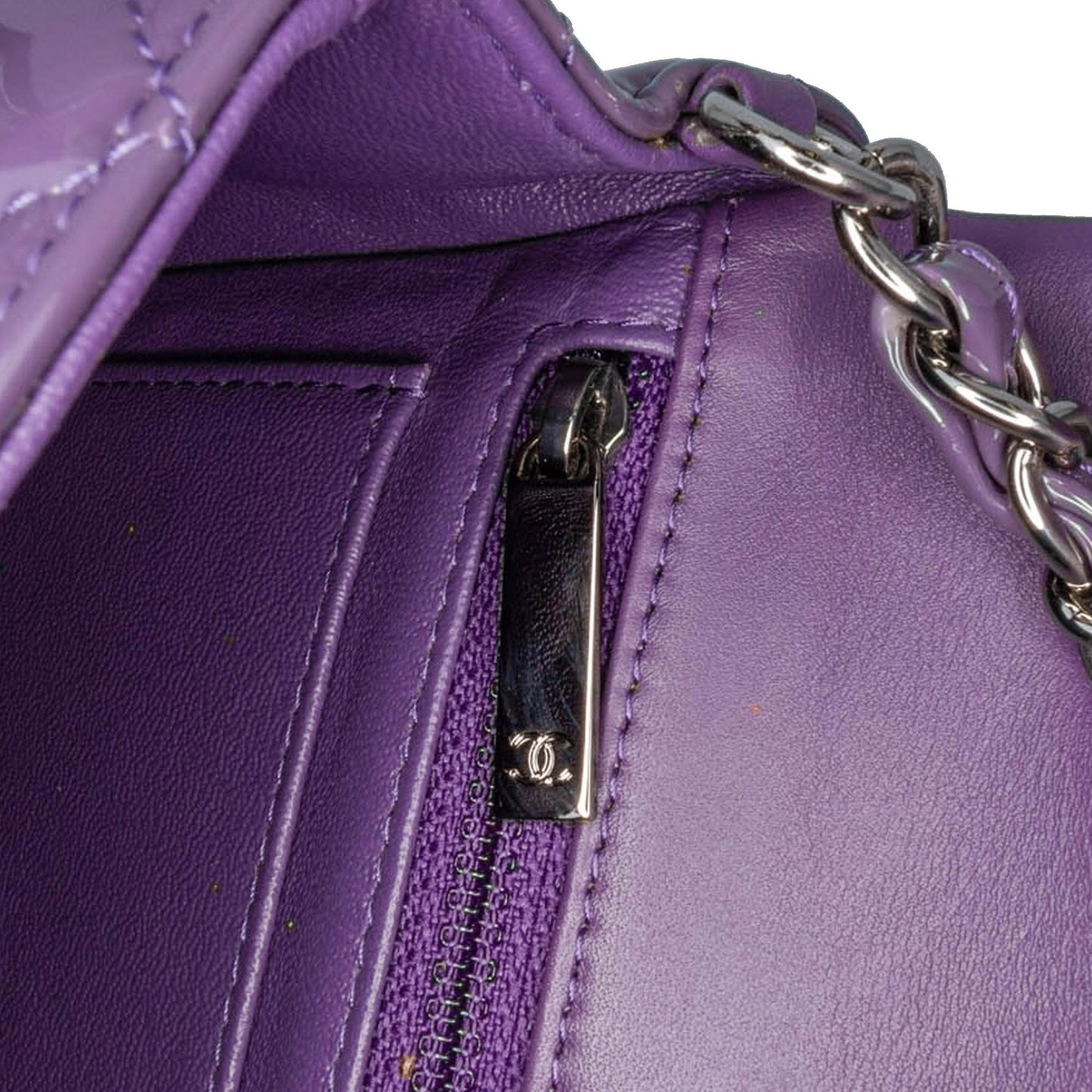 Purple Chanel Mini Rectangular Classic Patent Single Flap Crossbody Bag