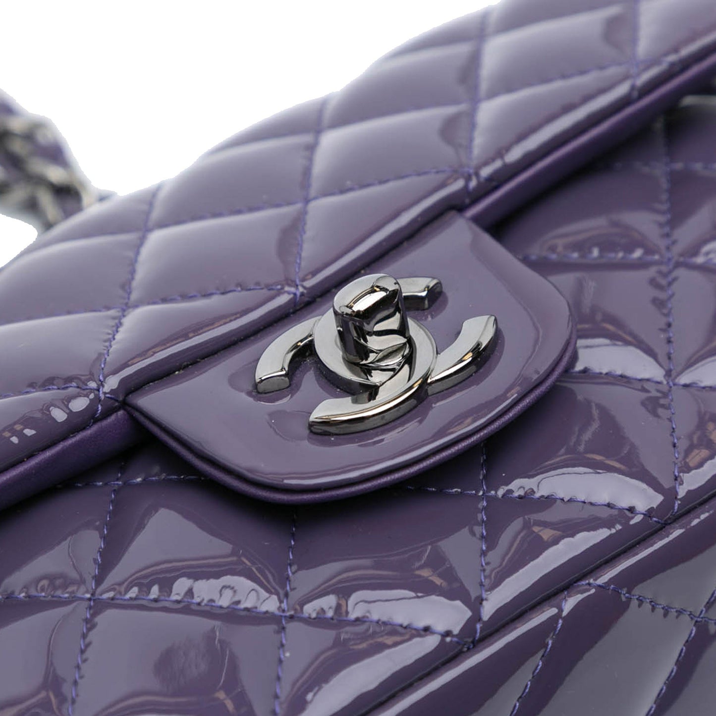 Purple Chanel Mini Rectangular Classic Patent Single Flap Crossbody Bag