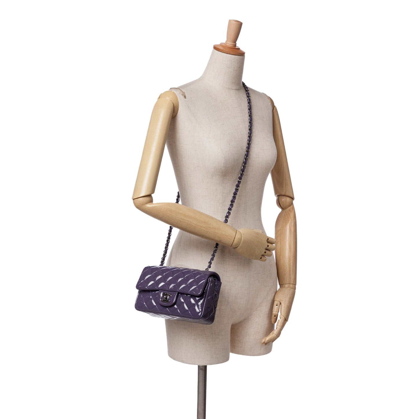 Purple Chanel Mini Rectangular Classic Patent Single Flap Crossbody Bag