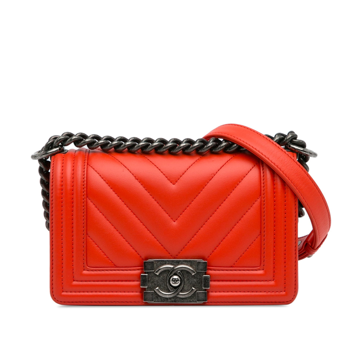 Red Chanel Small Chevron Boy Flap Bag