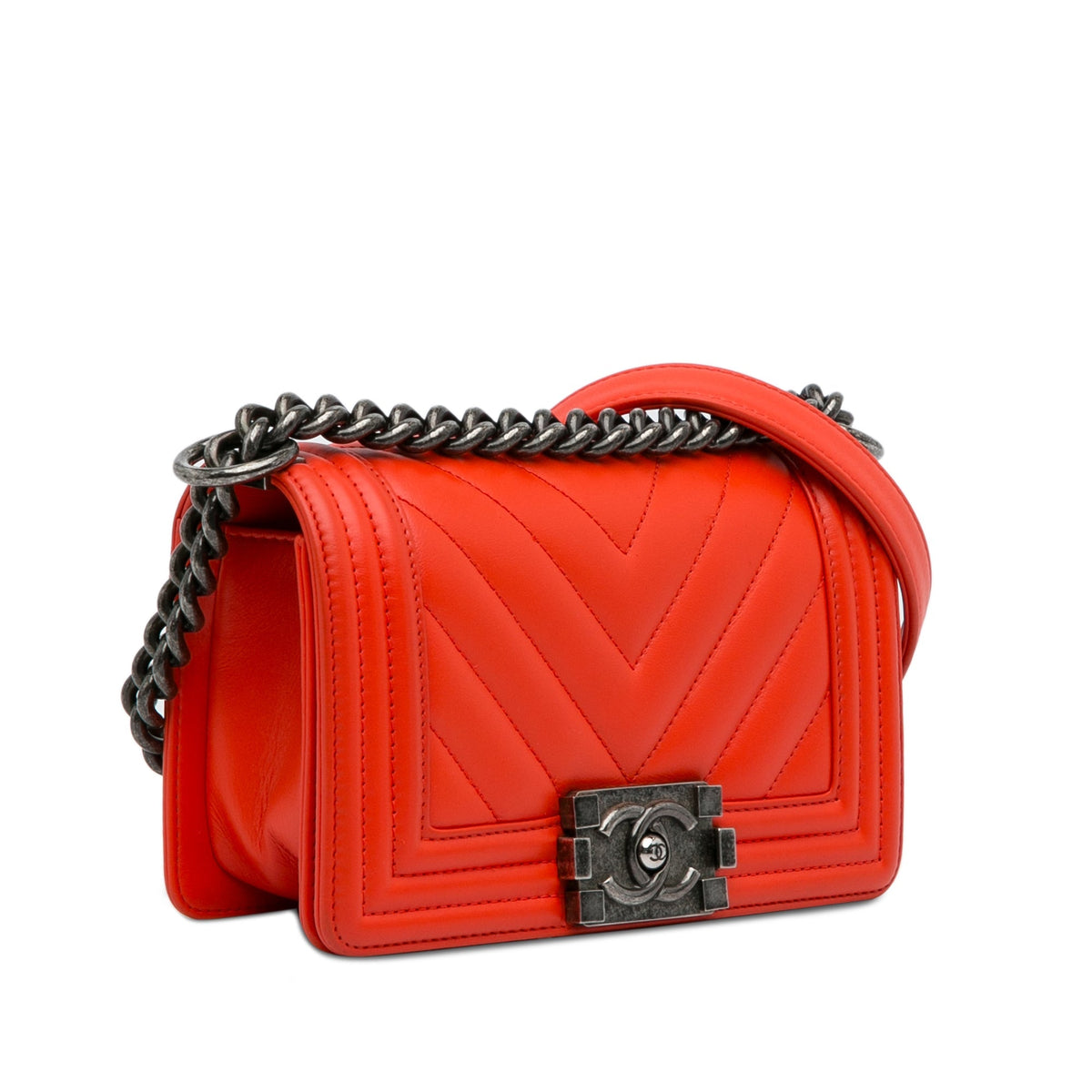 Red Chanel Small Chevron Boy Flap Bag