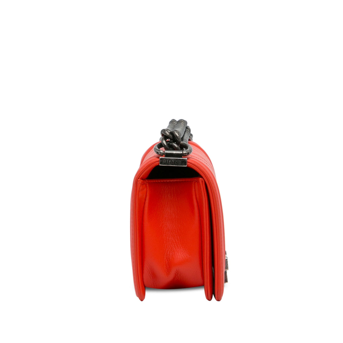 Red Chanel Small Chevron Boy Flap Bag