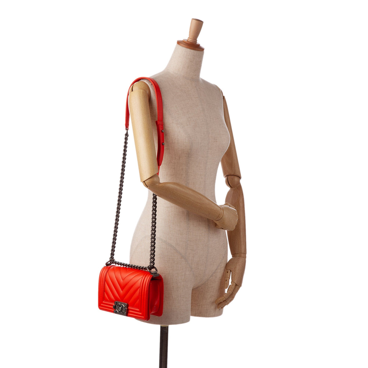 Red Chanel Small Chevron Boy Flap Bag