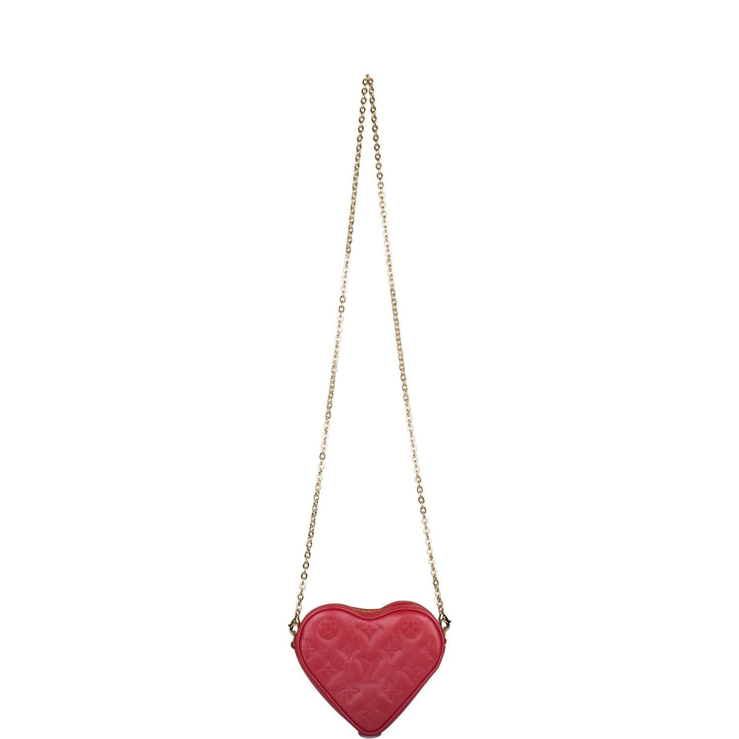 Louis Vuitton Red Lambskin Embossed Monogram Heart On Chain Crossbody