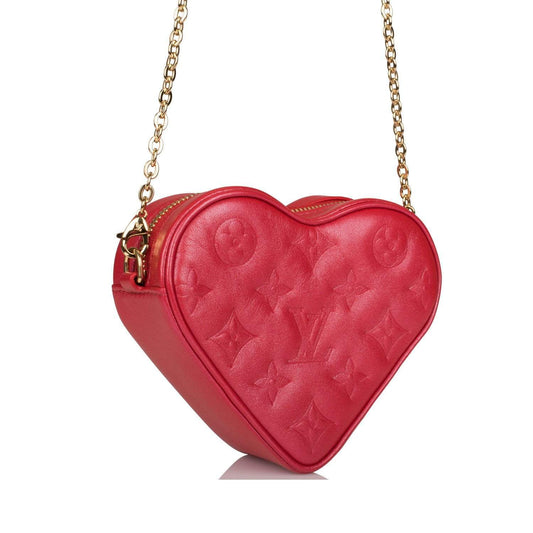 Louis Vuitton Red Lambskin Embossed Monogram Heart On Chain Crossbody