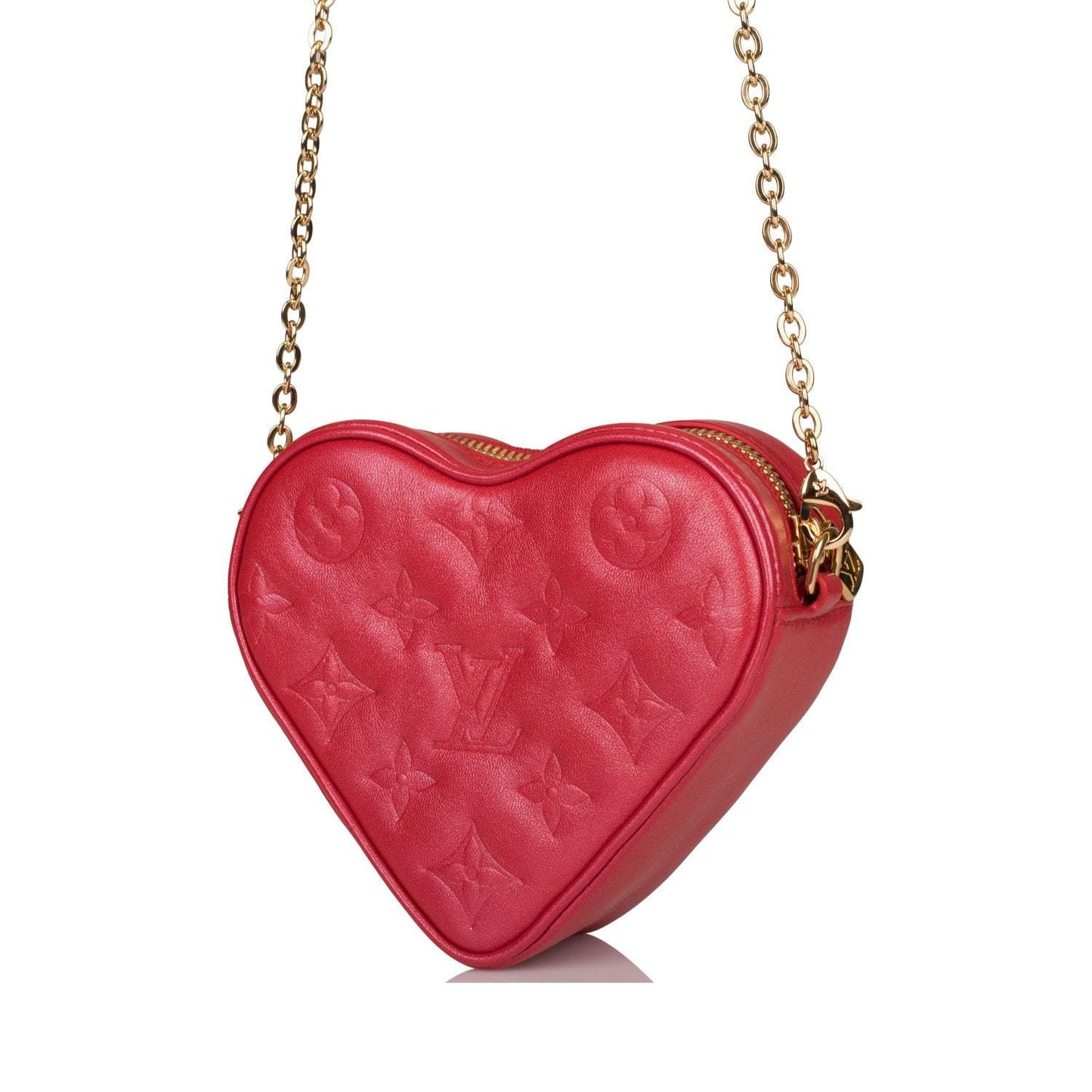 Louis Vuitton Red Lambskin Embossed Monogram Heart On Chain Crossbody