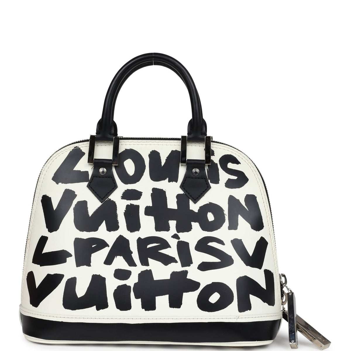Vintage Louis Vuitton x Stephen Sprouse Graffiti Alma MM Black and White Leather Silver Hardware