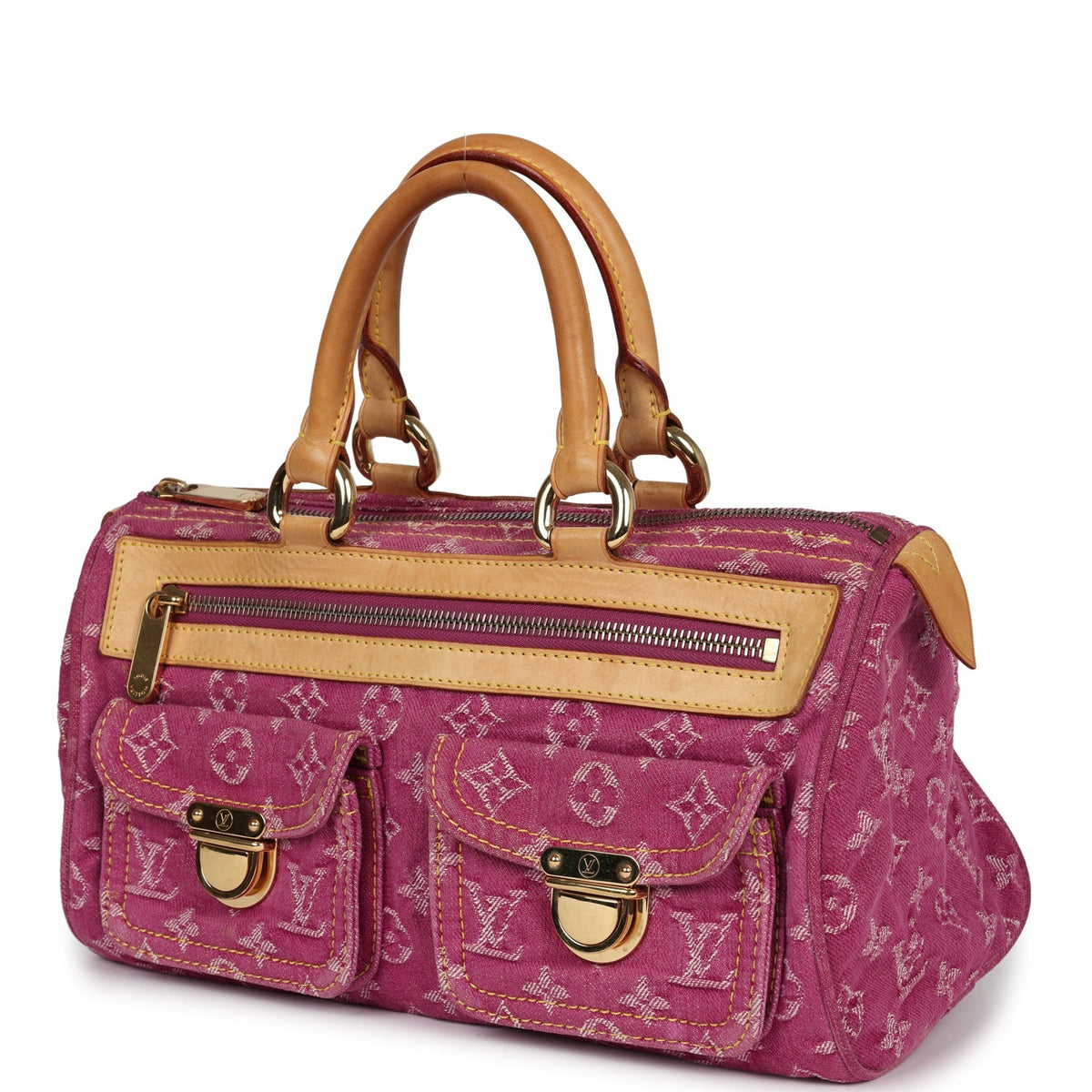 Vintage Louis Vuitton Neo Speedy Pink Denim Monogram Gold Hardware