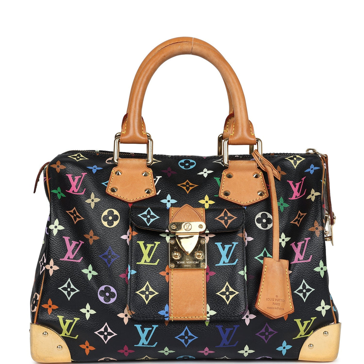 Louis Vuitton x Takashi Murakami Speedy 30 Black Multicolored Monogram Gold Hardware