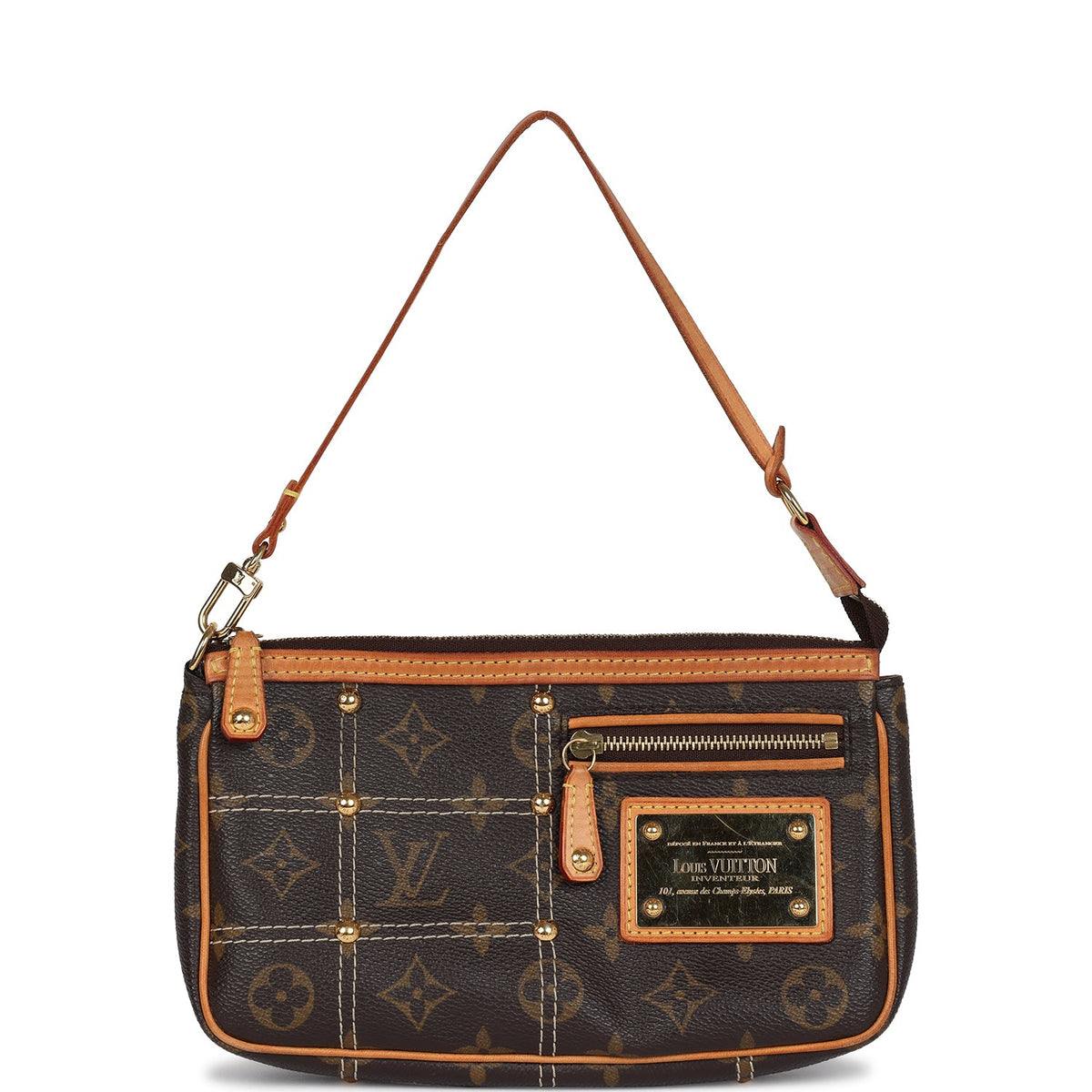 Louis Vuitton Pochette Accessories Brown Monogram Rivet Gold Hardware