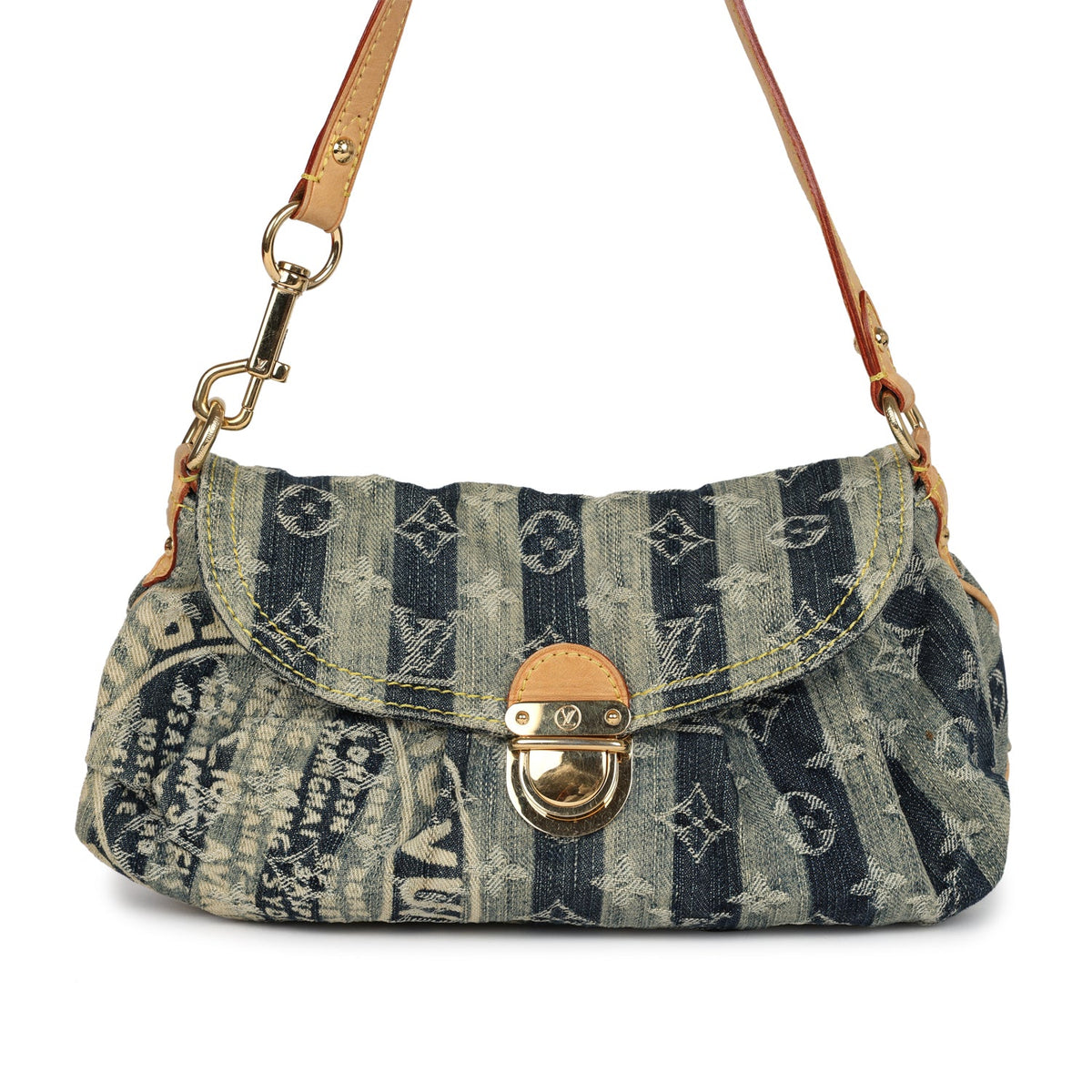 Vintage Louis Vuitton Mini Striped Pleaty Raye Blue Washed Monogram Denim Gold Hardware