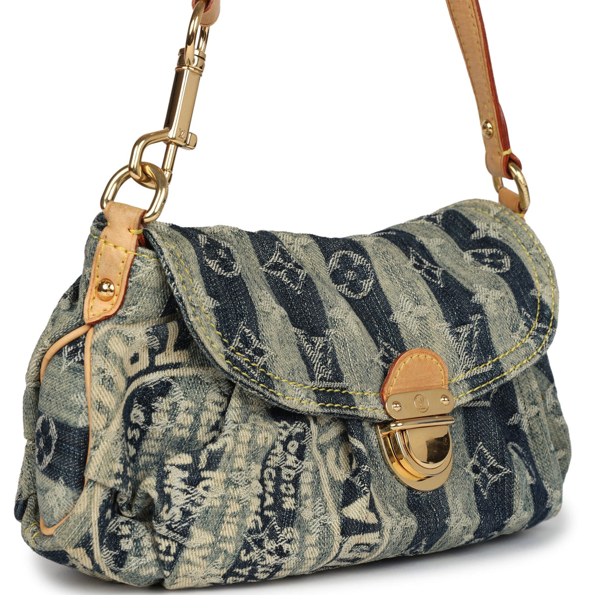 Vintage Louis Vuitton Mini Striped Pleaty Raye Blue Washed Monogram Denim Gold Hardware