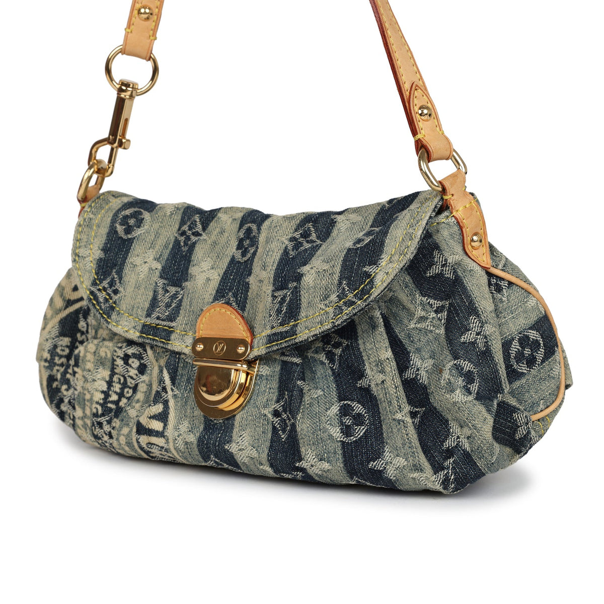 Vintage Louis Vuitton Mini Striped Pleaty Raye Blue Washed Monogram Denim Gold Hardware