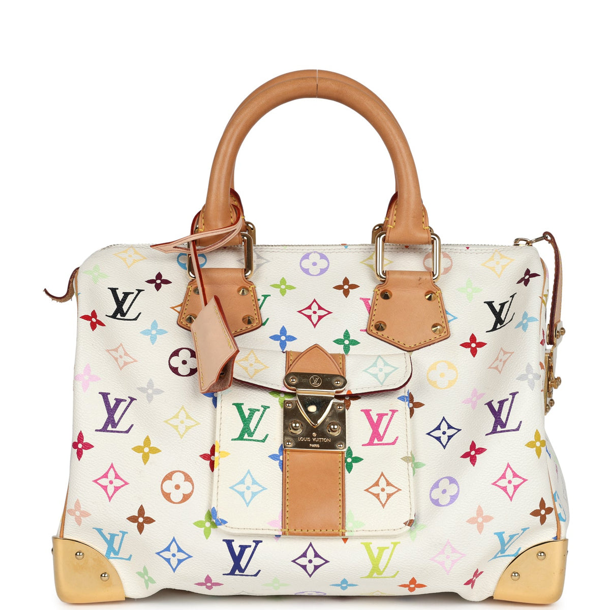 Louis Vuitton x Takashi Murakami Speedy 30 White Multicolor Monogram Gold Hardware