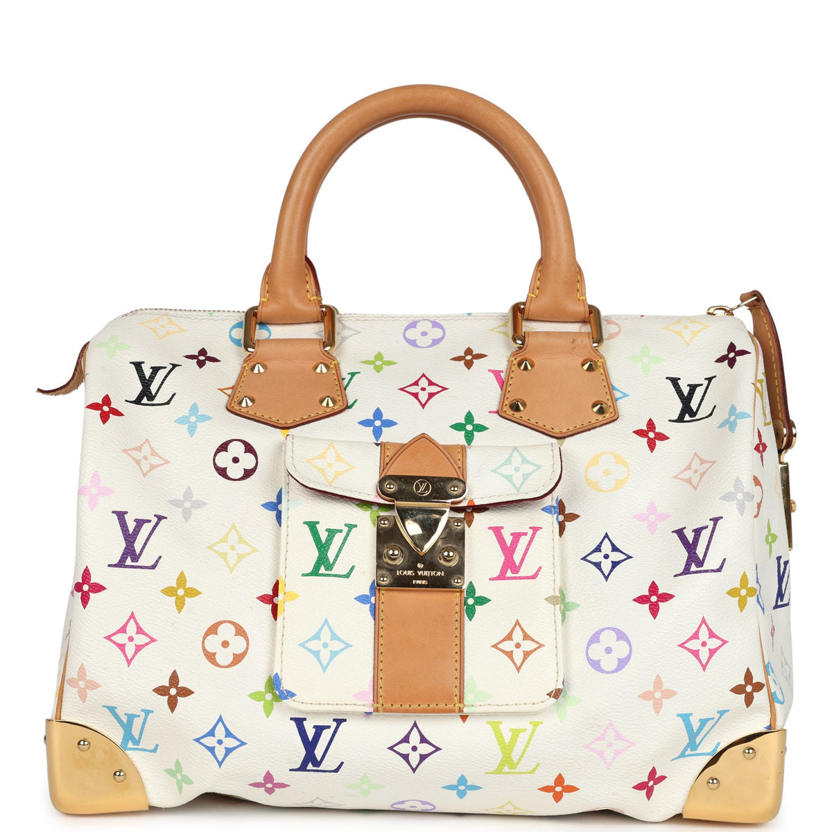 Louis Vuitton x Takashi Murakami Speedy 30 White Multicolor Monogram Gold Hardware