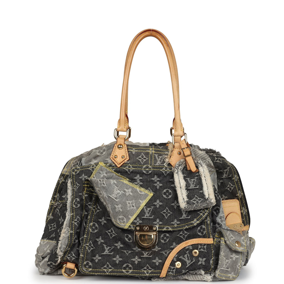 Louis Vuitton Patchwork Bowly Bag Grey Monogram Denim Gold Hardware