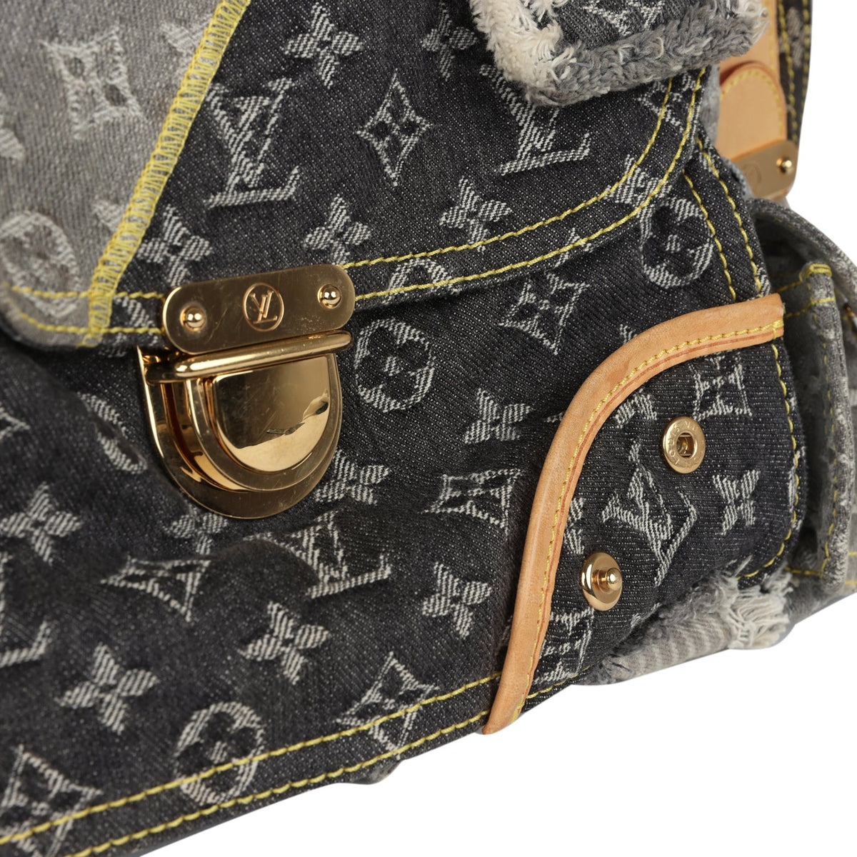 Louis Vuitton Patchwork Bowly Bag Grey Monogram Denim Gold Hardware