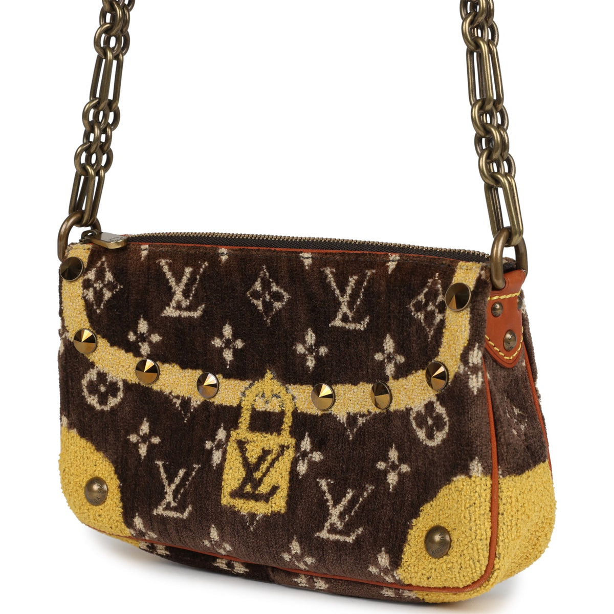 Vintage Louis Vuitton Trompe L'Oeil Pochette Brown and Yellow Velvet Brass Hardware