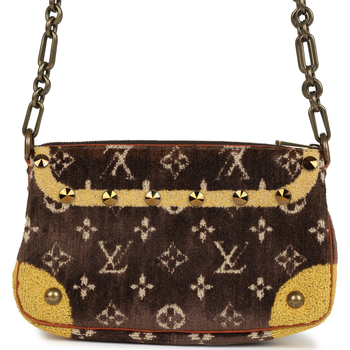 Vintage Louis Vuitton Trompe L'Oeil Pochette Brown and Yellow Velvet Brass Hardware