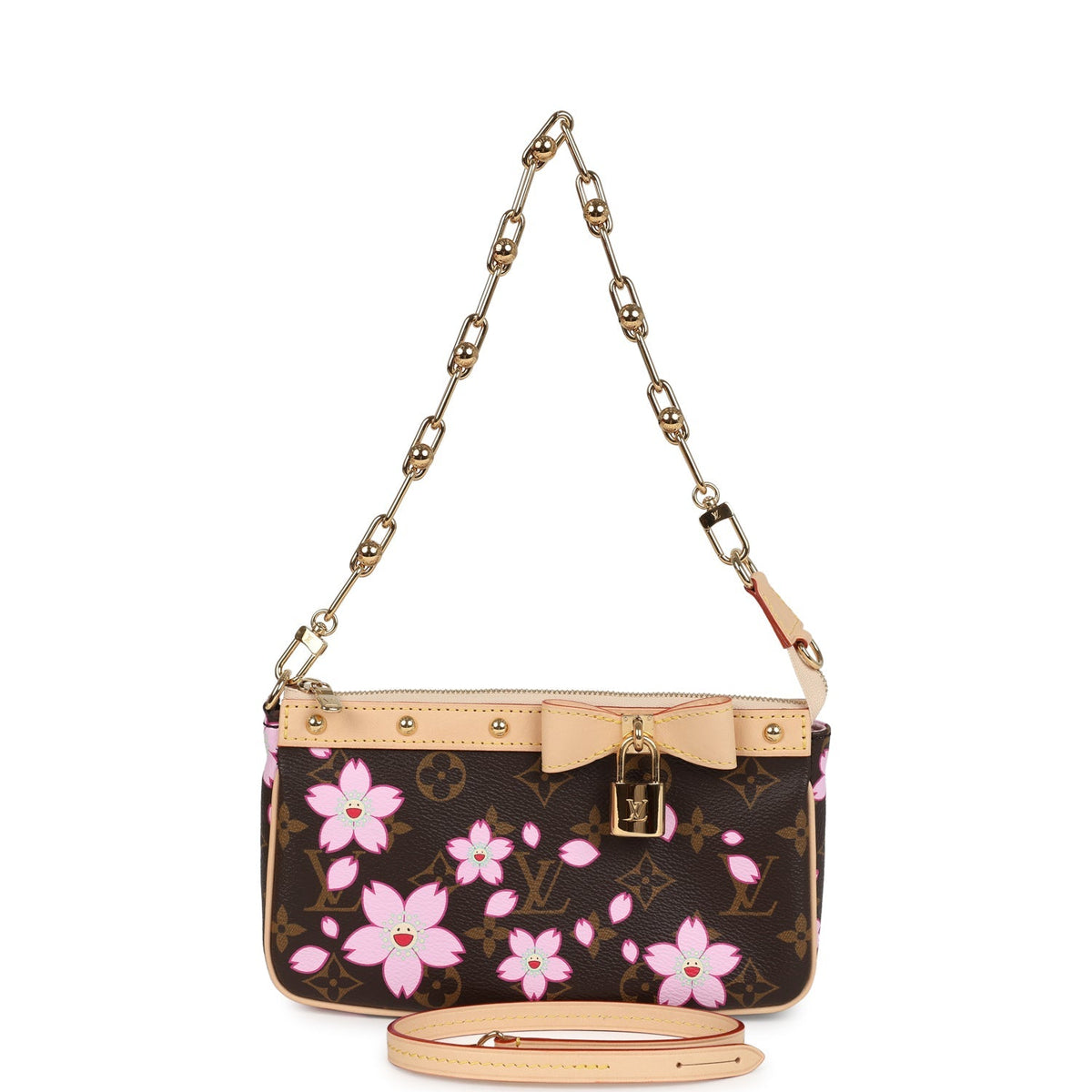 Louis Vuitton X Takashi Murakami Cherry Blossom Pochette Accessories Brown Monogram Gold Hardware