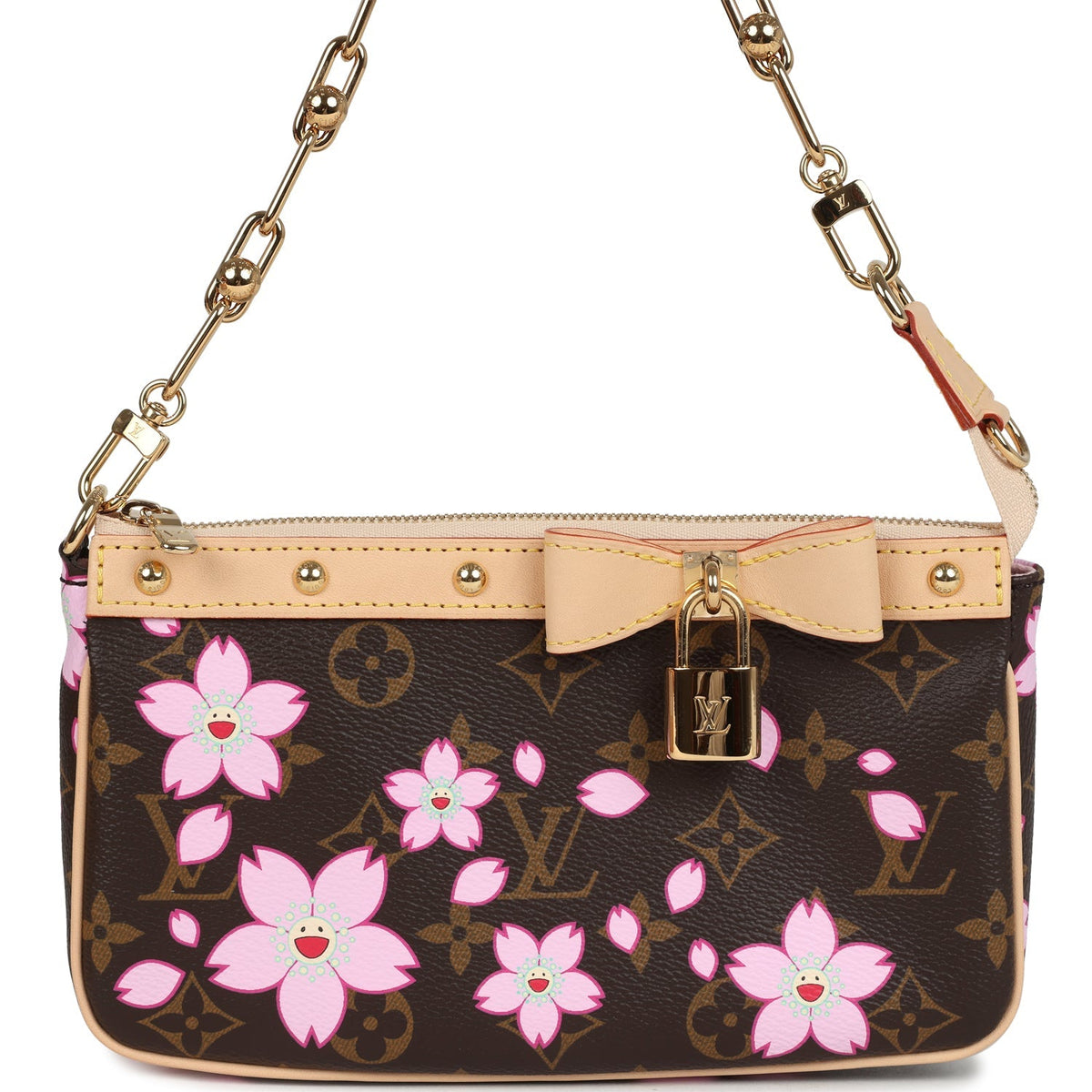 Louis Vuitton X Takashi Murakami Cherry Blossom Pochette Accessories Brown Monogram Gold Hardware