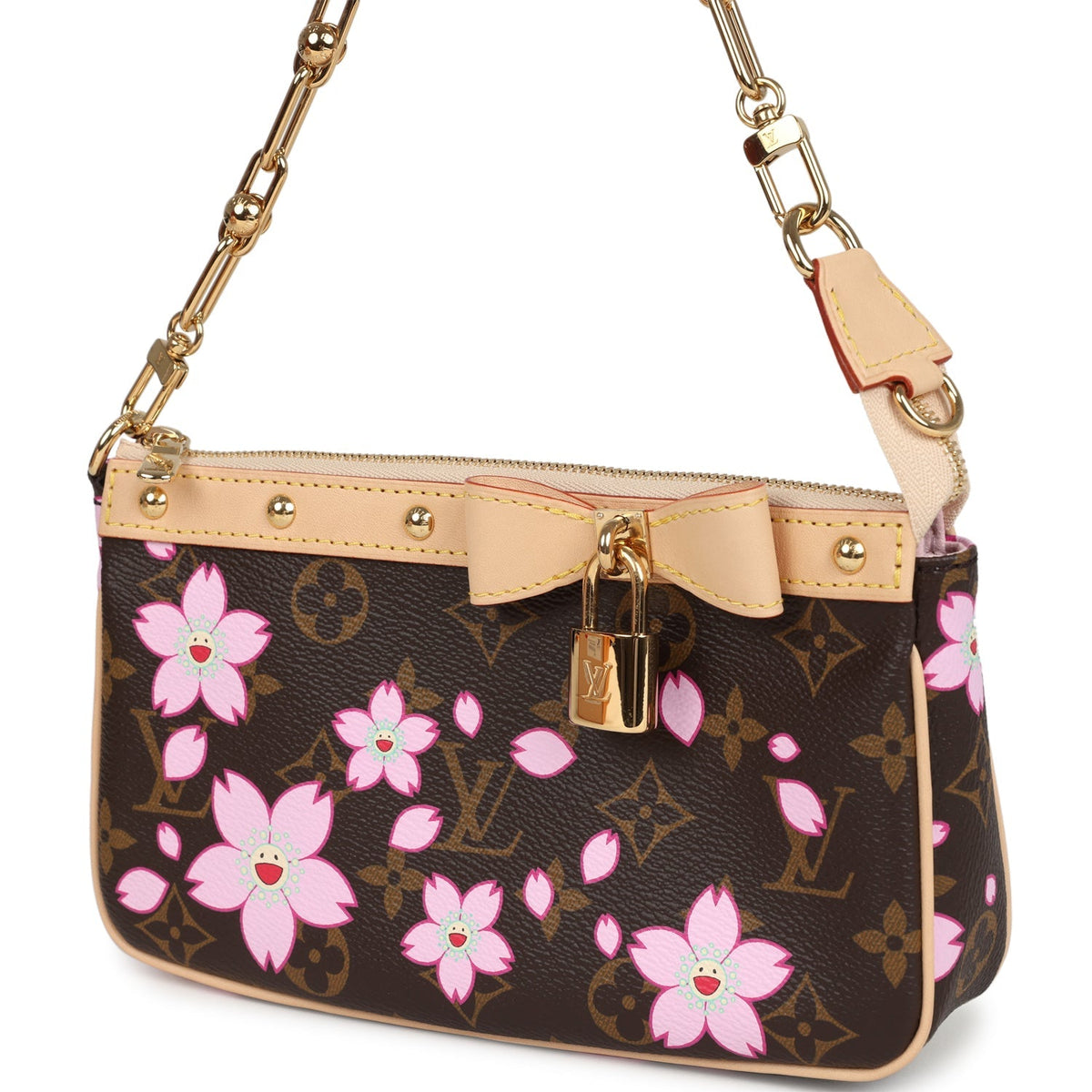 Louis Vuitton X Takashi Murakami Cherry Blossom Pochette Accessories Brown Monogram Gold Hardware