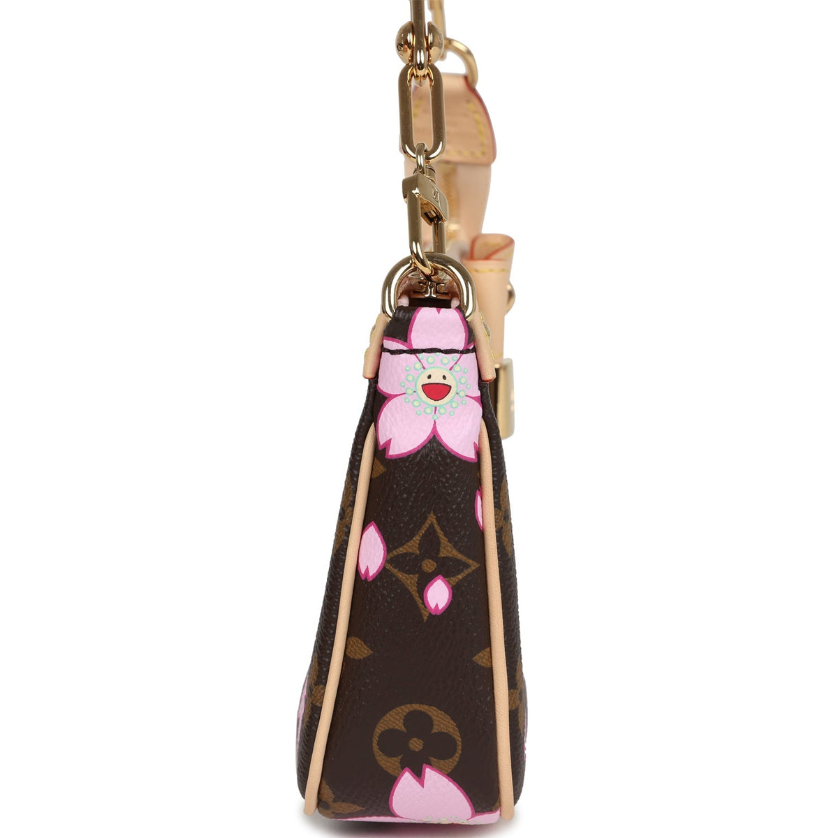 Louis Vuitton X Takashi Murakami Cherry Blossom Pochette Accessories Brown Monogram Gold Hardware
