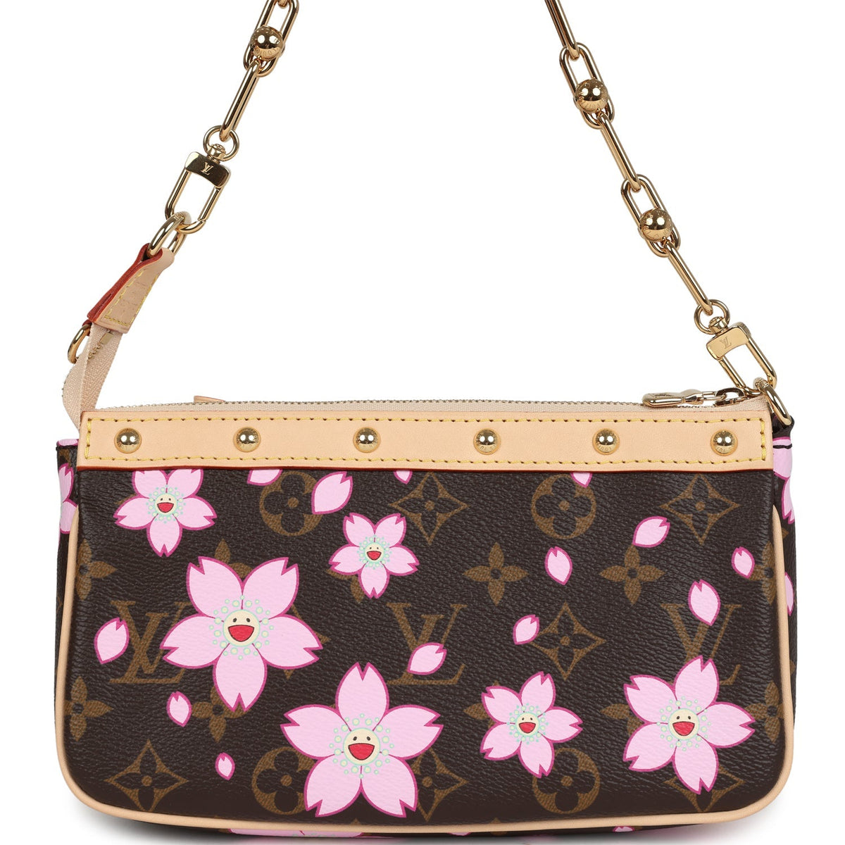 Louis Vuitton X Takashi Murakami Cherry Blossom Pochette Accessories Brown Monogram Gold Hardware