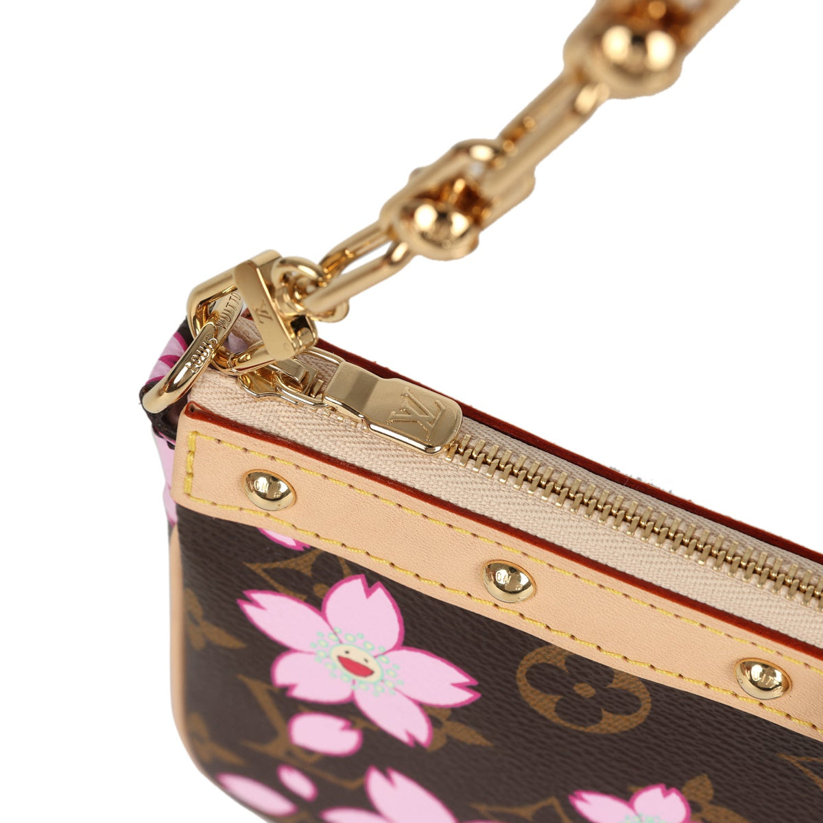 Louis Vuitton X Takashi Murakami Cherry Blossom Pochette Accessories Brown Monogram Gold Hardware