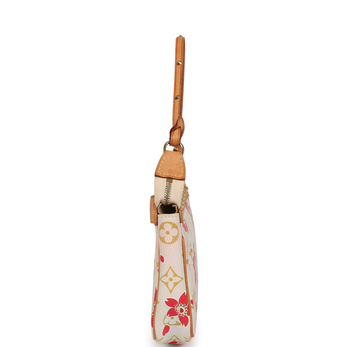 Vintage Louis Vuitton x Takashi Murakami Red and Creme Monogram Cherry Blossom Pochette Gold Hardware