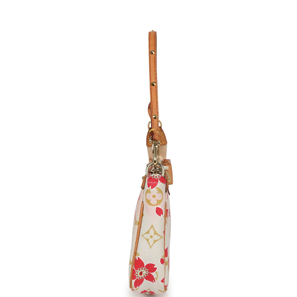 Vintage Louis Vuitton x Takashi Murakami Red and Creme Monogram Cherry Blossom Pochette Gold Hardware