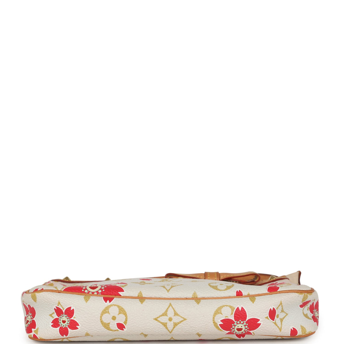 Vintage Louis Vuitton x Takashi Murakami Red and Creme Monogram Cherry Blossom Pochette Gold Hardware