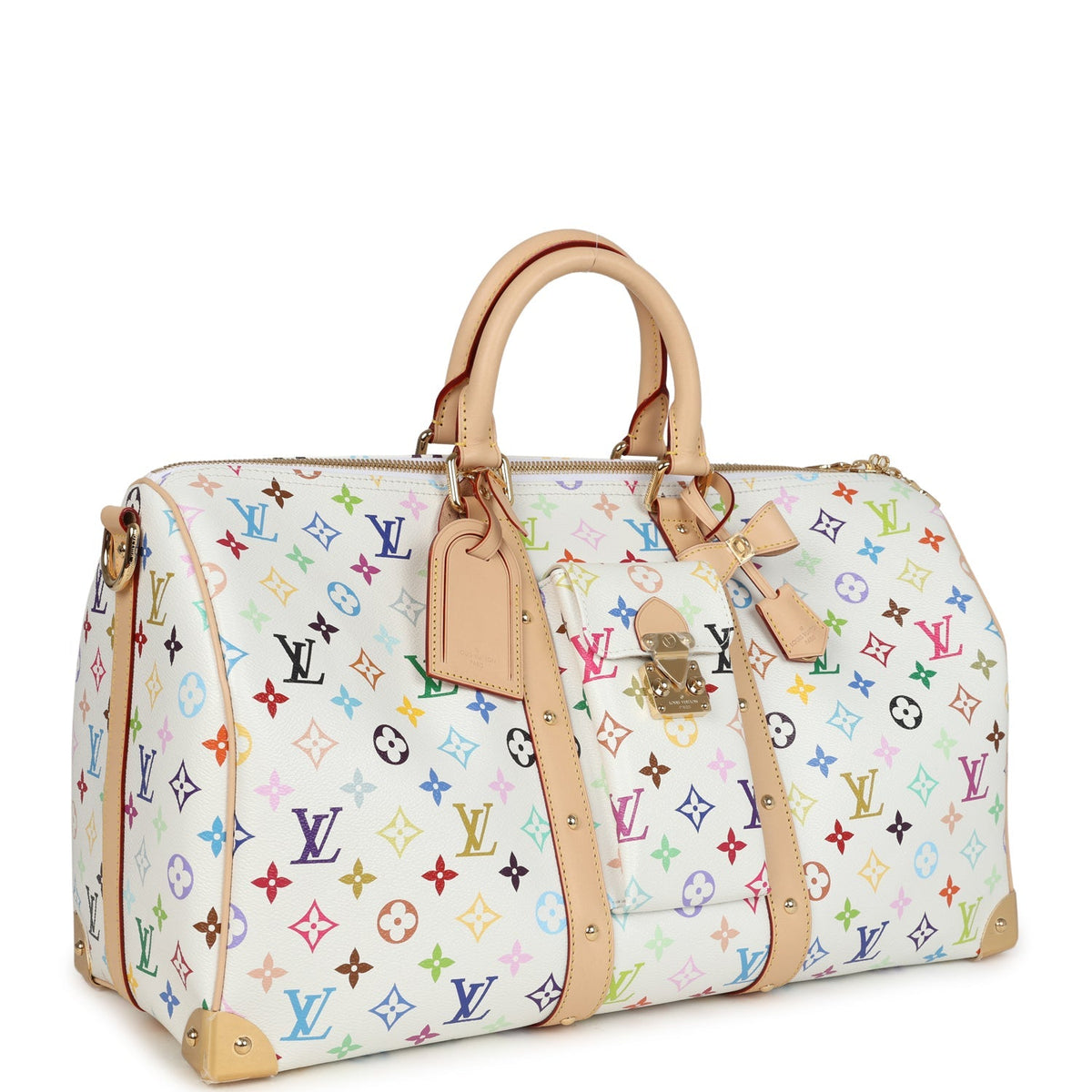 Louis Vuitton X Murakami Keepall Bandouliere 45 White Monogram Multicolored Gold Hardware
