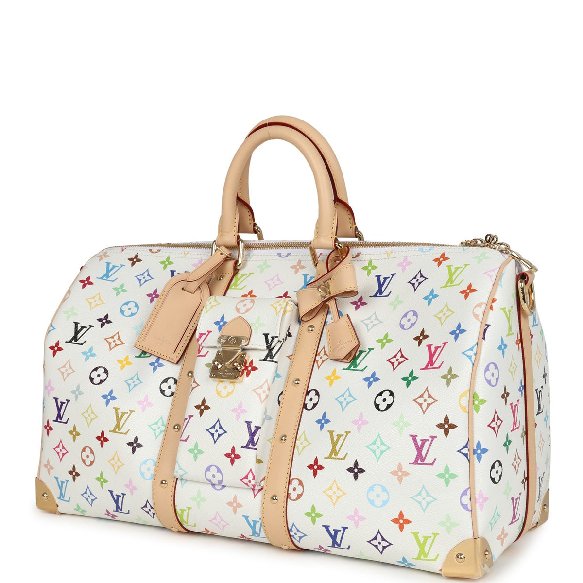 Louis Vuitton X Murakami Keepall Bandouliere 45 White Monogram Multicolored Gold Hardware