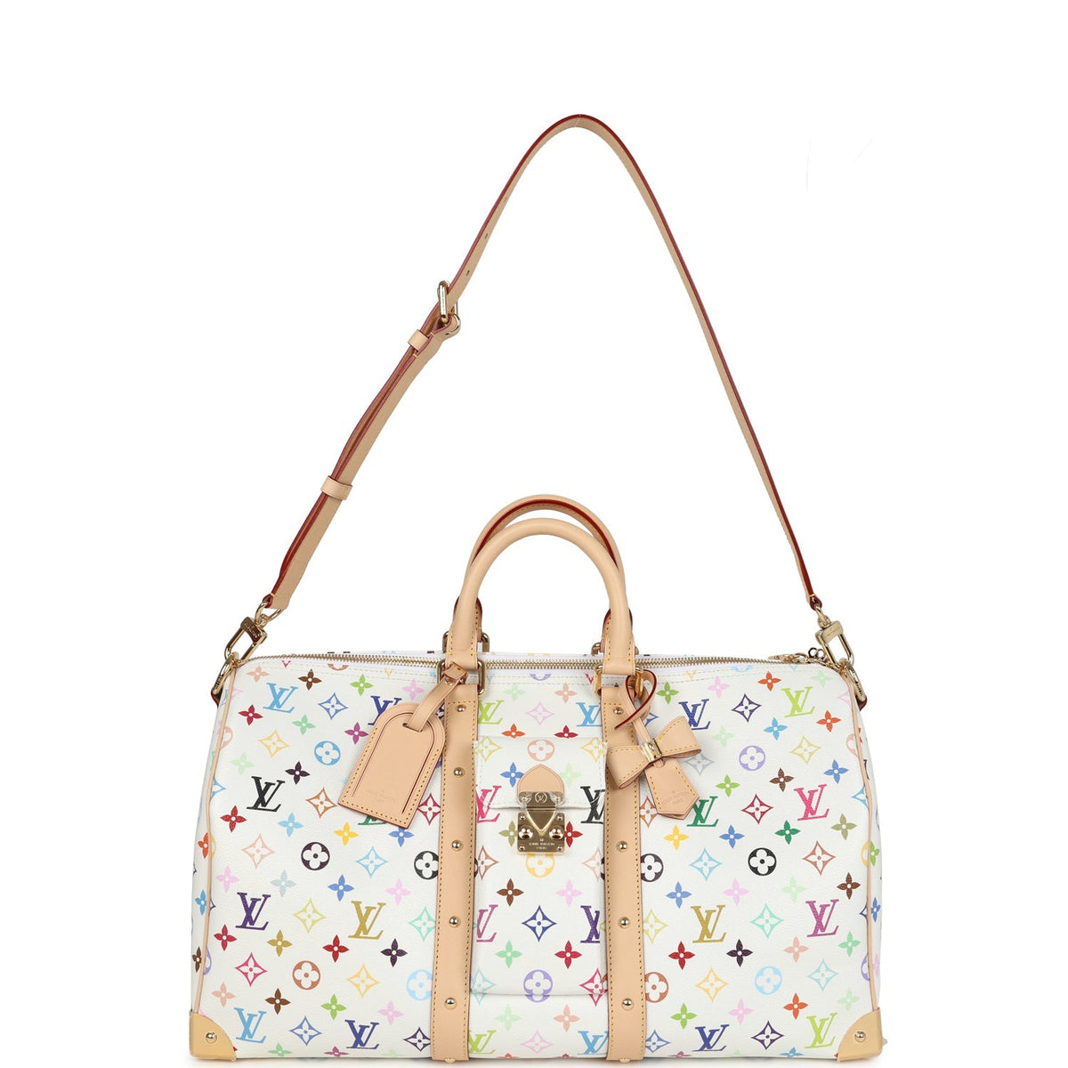 Louis Vuitton X Murakami Keepall Bandouliere 45 White Monogram Multicolored Gold Hardware