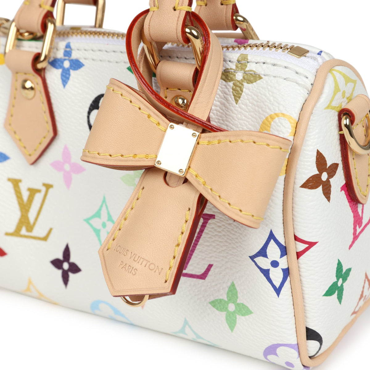 Louis Vuitton X Murakami Nano Speedy Bag White Multicolor Monogram Gold Hardware