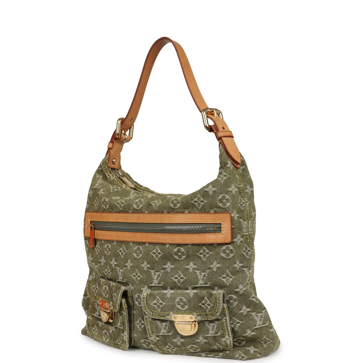 Vintage Louis Vuitton Baggy GM Green Denim Monogram Gold Hardware