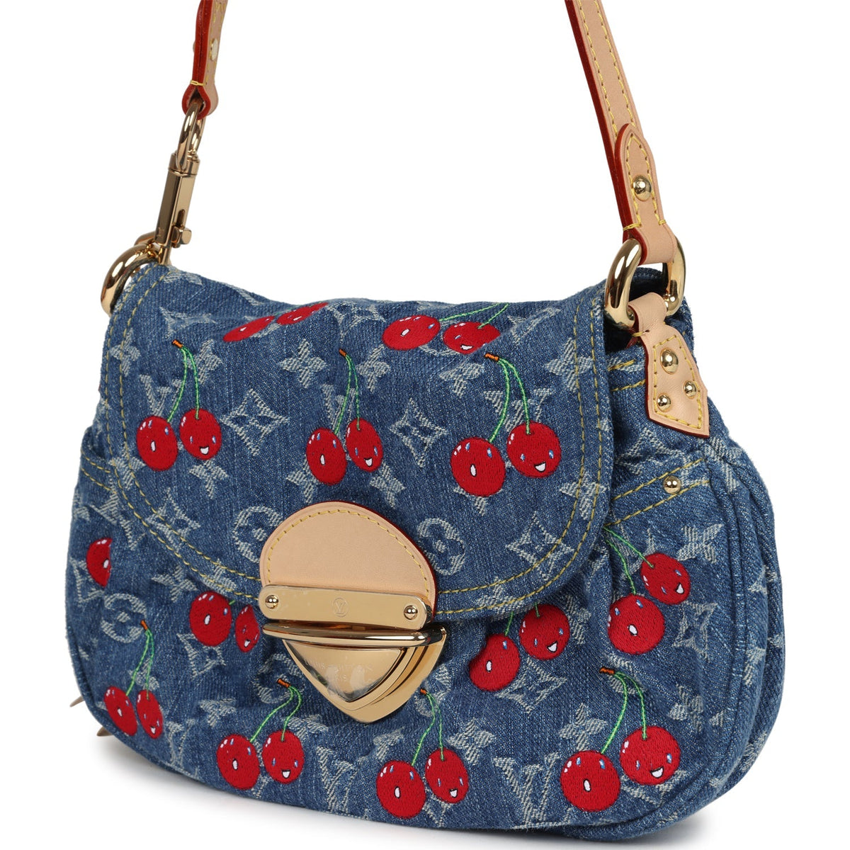 Louis Vuitton X Takashi Murakami Cherry Sunset Bag Denim Monogram Gold Hardware