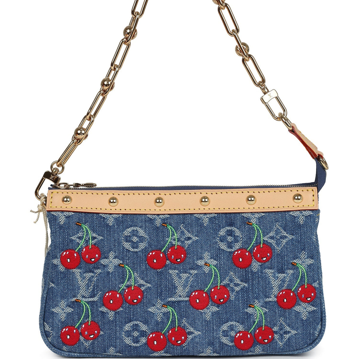 Louis Vuitton X Takashi Murakami Cherry Pochette Accessories Denim Monogram Gold Hardware
