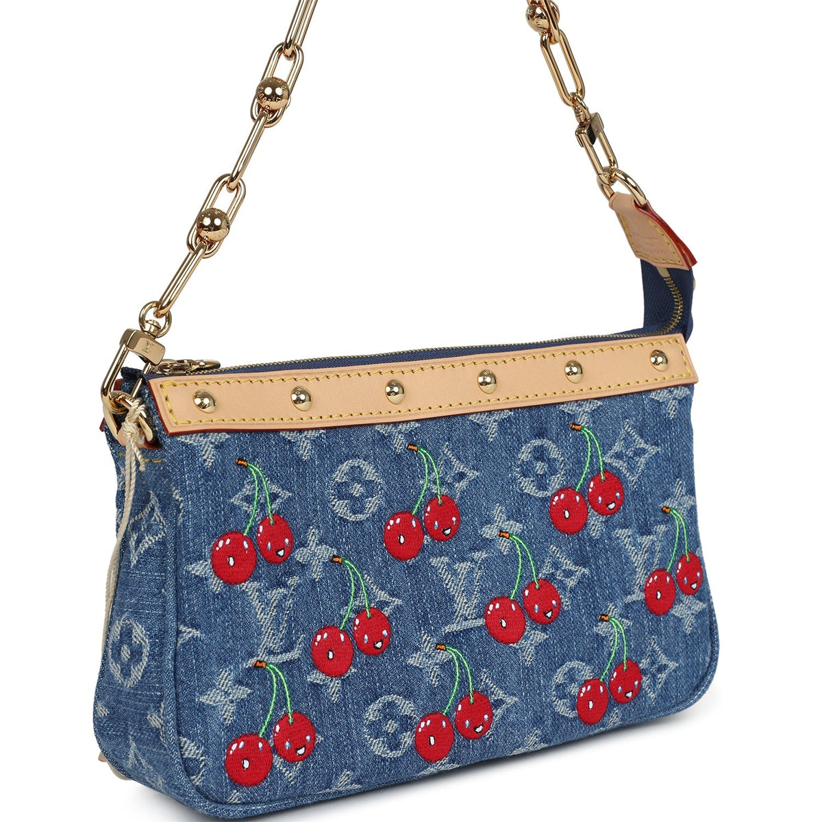 Louis Vuitton X Takashi Murakami Cherry Pochette Accessories Denim Monogram Gold Hardware