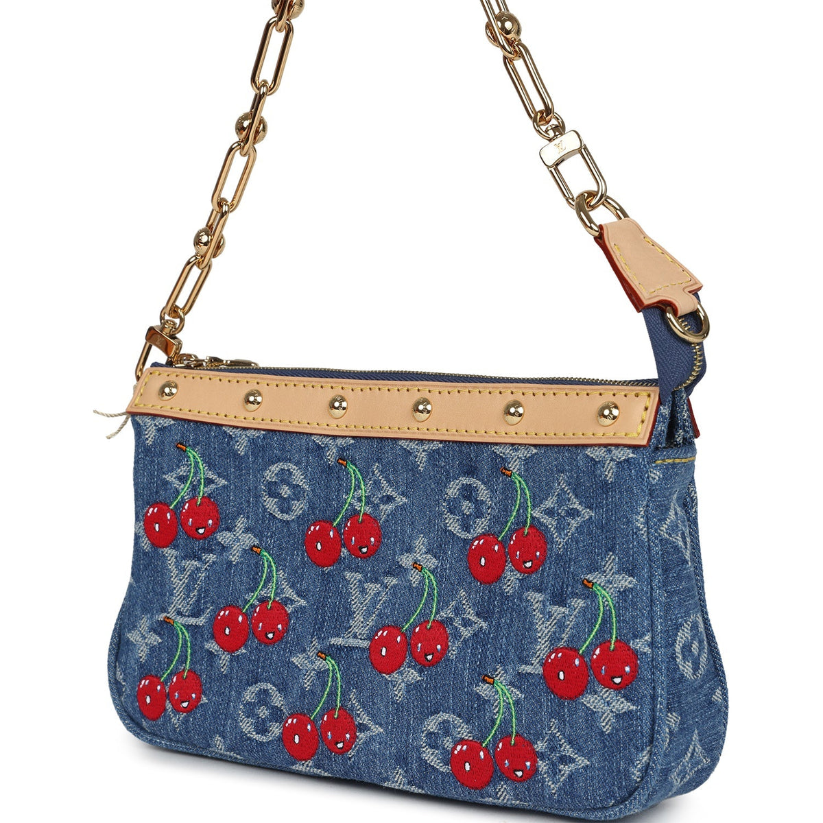 Louis Vuitton X Takashi Murakami Cherry Pochette Accessories Denim Monogram Gold Hardware