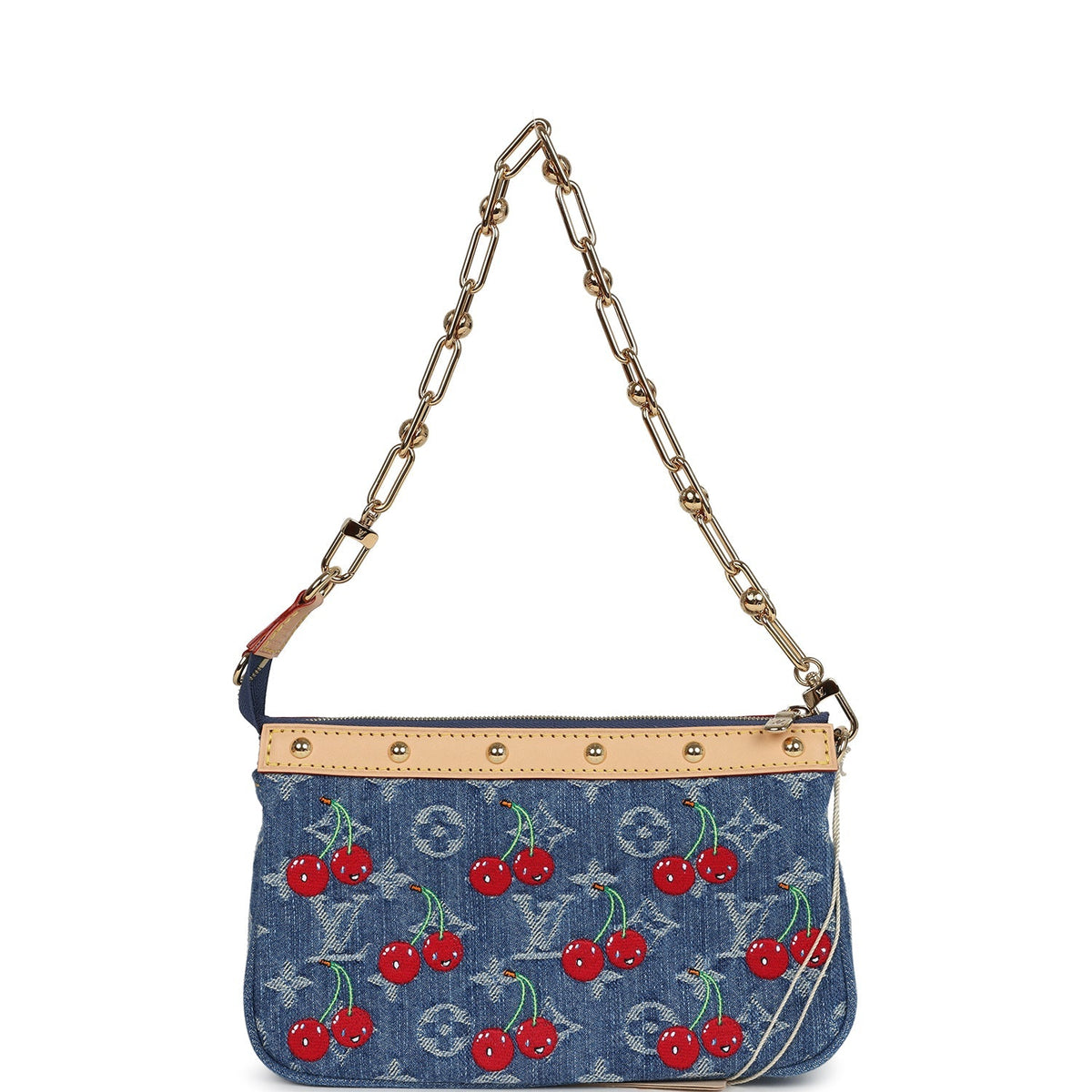 Louis Vuitton X Takashi Murakami Cherry Pochette Accessories Denim Monogram Gold Hardware
