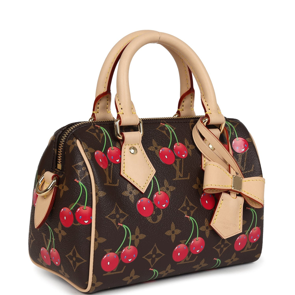 Louis Vuitton X Takashi Murakami Nano Speedy Bag Cherry Brown Monogram Gold Hardware