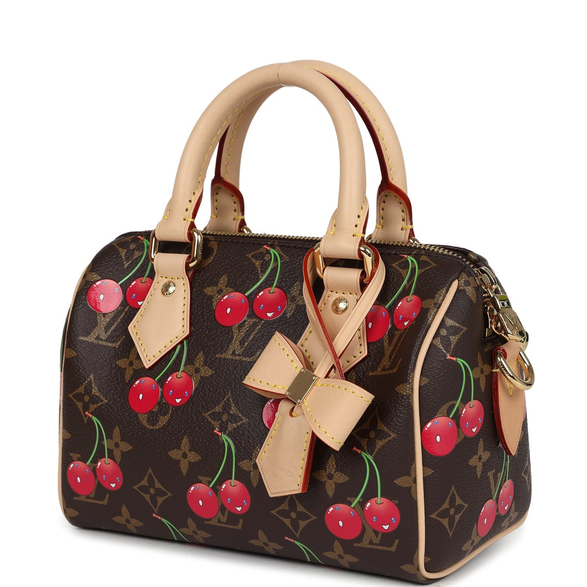 Louis Vuitton X Takashi Murakami Nano Speedy Bag Cherry Brown Monogram Gold Hardware