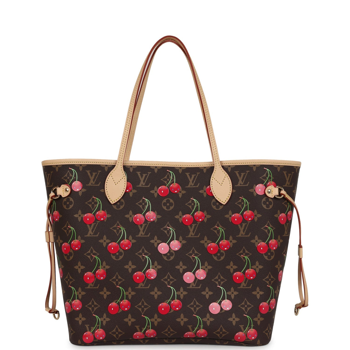 Louis Vuitton X Takashi Murakami Neverfull MM Cherry Brown Monogram Gold Hardware