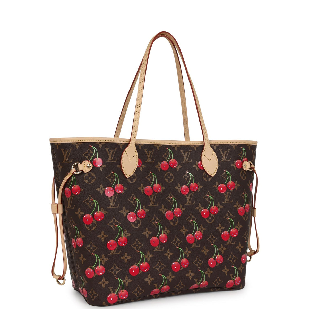 Louis Vuitton X Takashi Murakami Neverfull MM Cherry Brown Monogram Gold Hardware